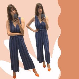 Anthropologie Striped Denim Jumpsuit